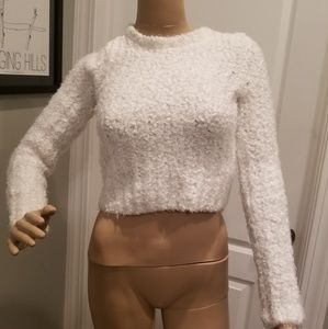 White fuzzy cropped sweater